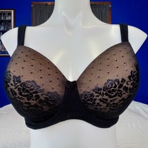 Soma Stunning Support Full Coverage Lined Bra 34G Black Underwire Floral Lace